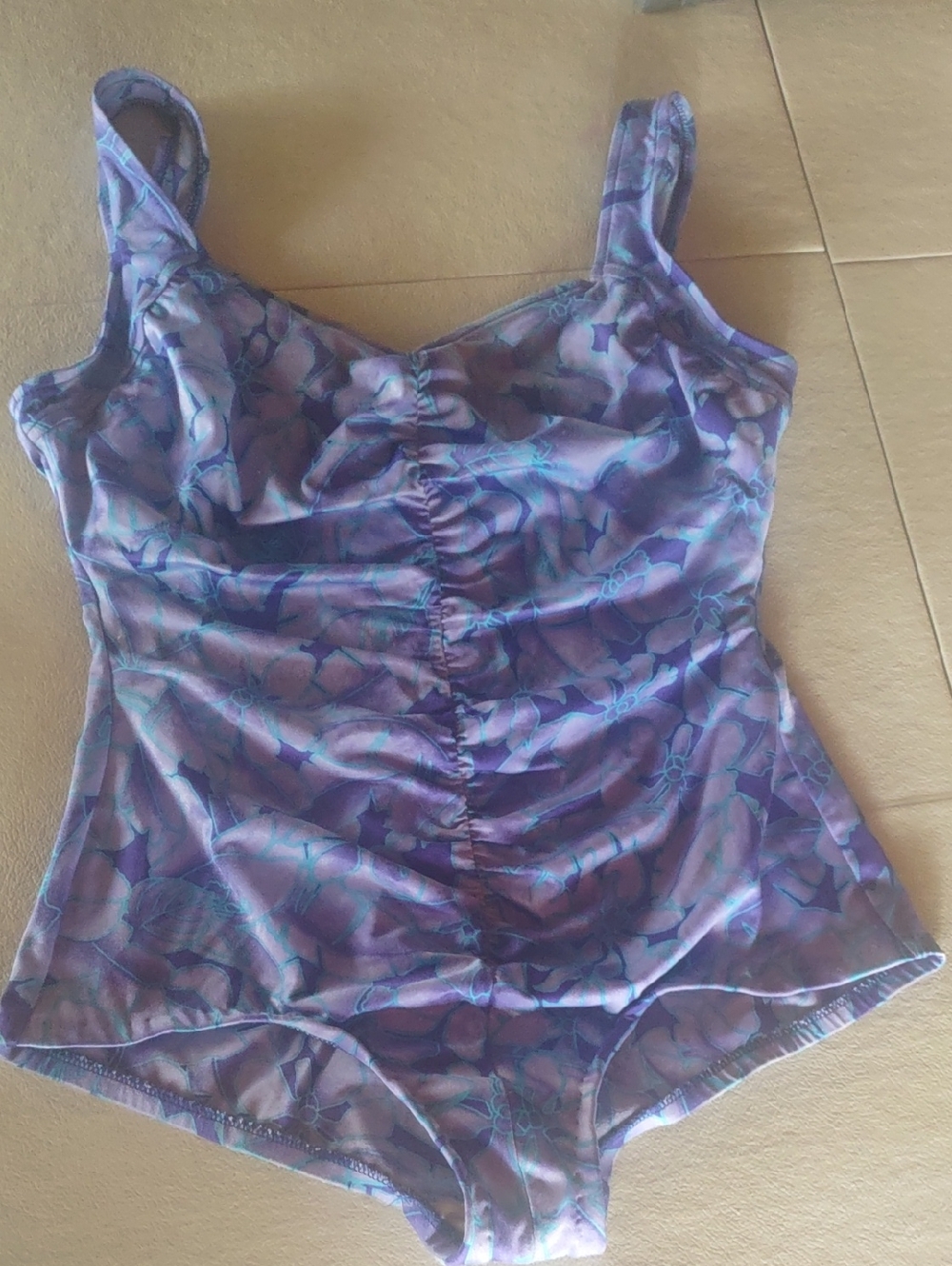 Iconic Maxine of Hollywood Purple Violet  Floral Ruched Swimsuit One-piece 20W